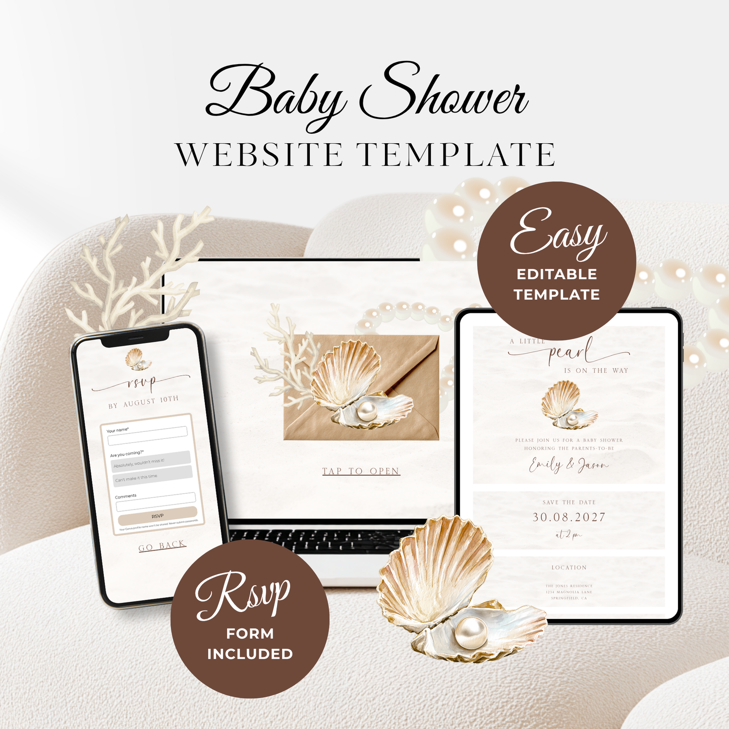Little Pearl Baby Shower Website Template - Elegant RSVP Website