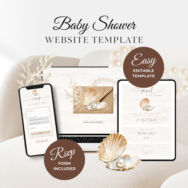 Little Pearl Baby Shower Website Template - Elegant RSVP Website
