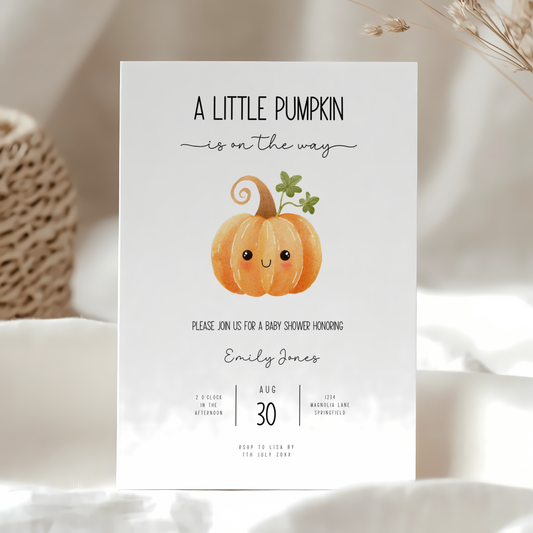 Baby Shower Invitation - Cute Little Pumpkin is On The Way BS191