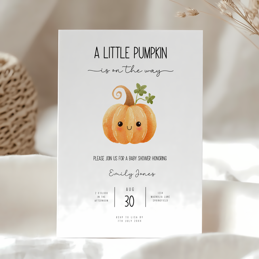 Baby Shower Invitation - Cute Little Pumpkin is On The Way BS191