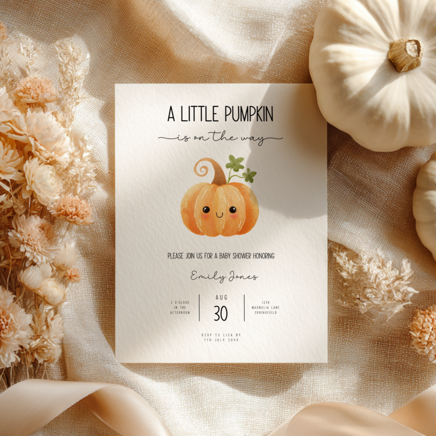 Baby Shower Invitation - Cute Little Pumpkin is On The Way BS191