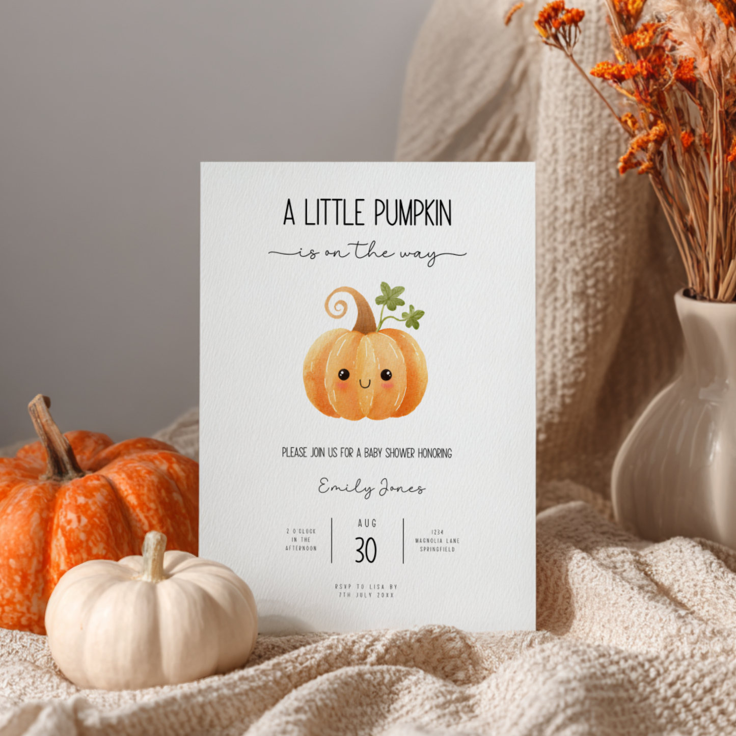 Baby Shower Invitation - Cute Little Pumpkin is On The Way BS191