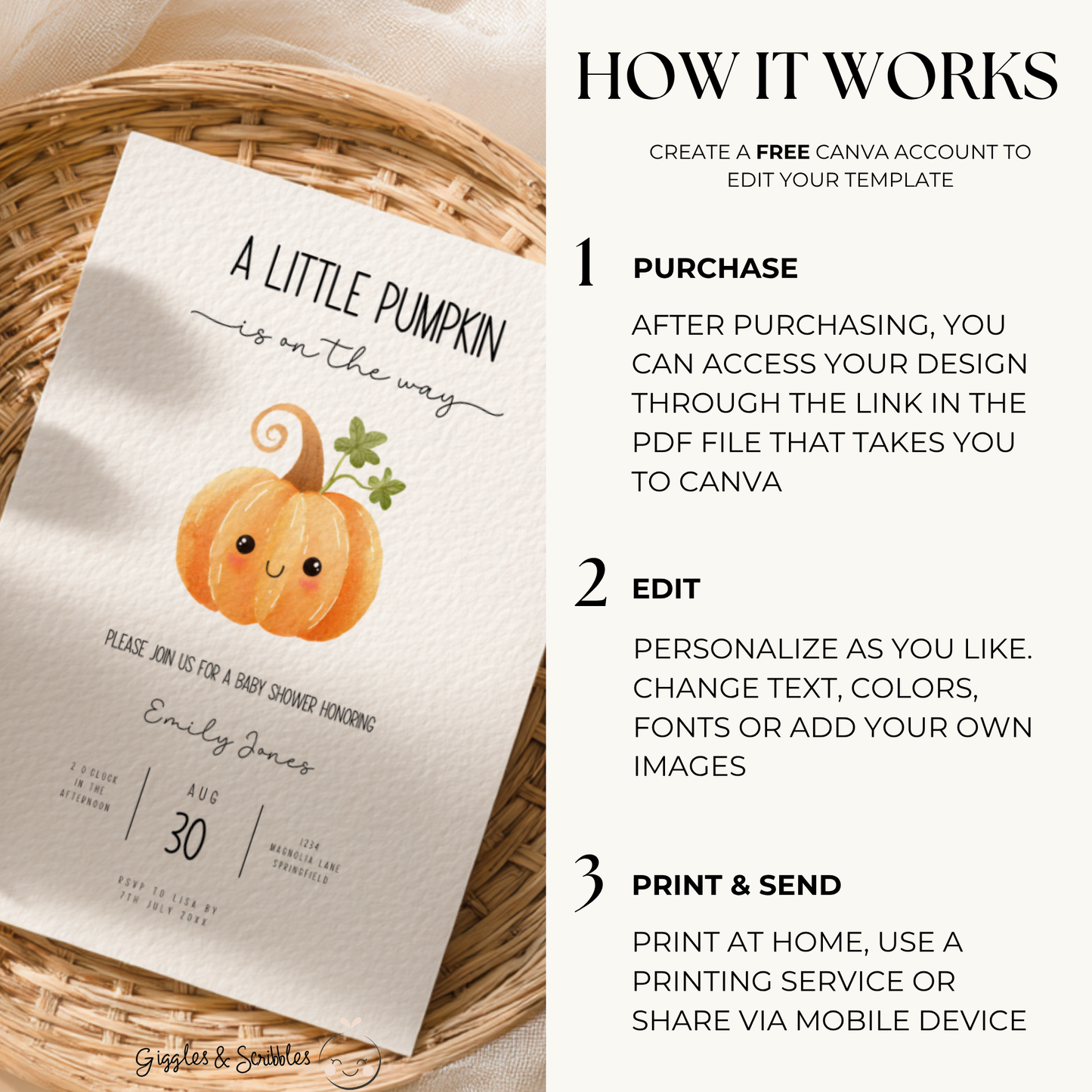 Baby Shower Invitation - Cute Little Pumpkin is On The Way BS191