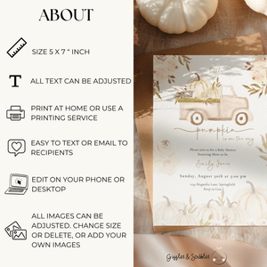 Baby Shower Invitation - A Little Pumpkin Is On The Way Beige & Gold Rustic Boho BS166