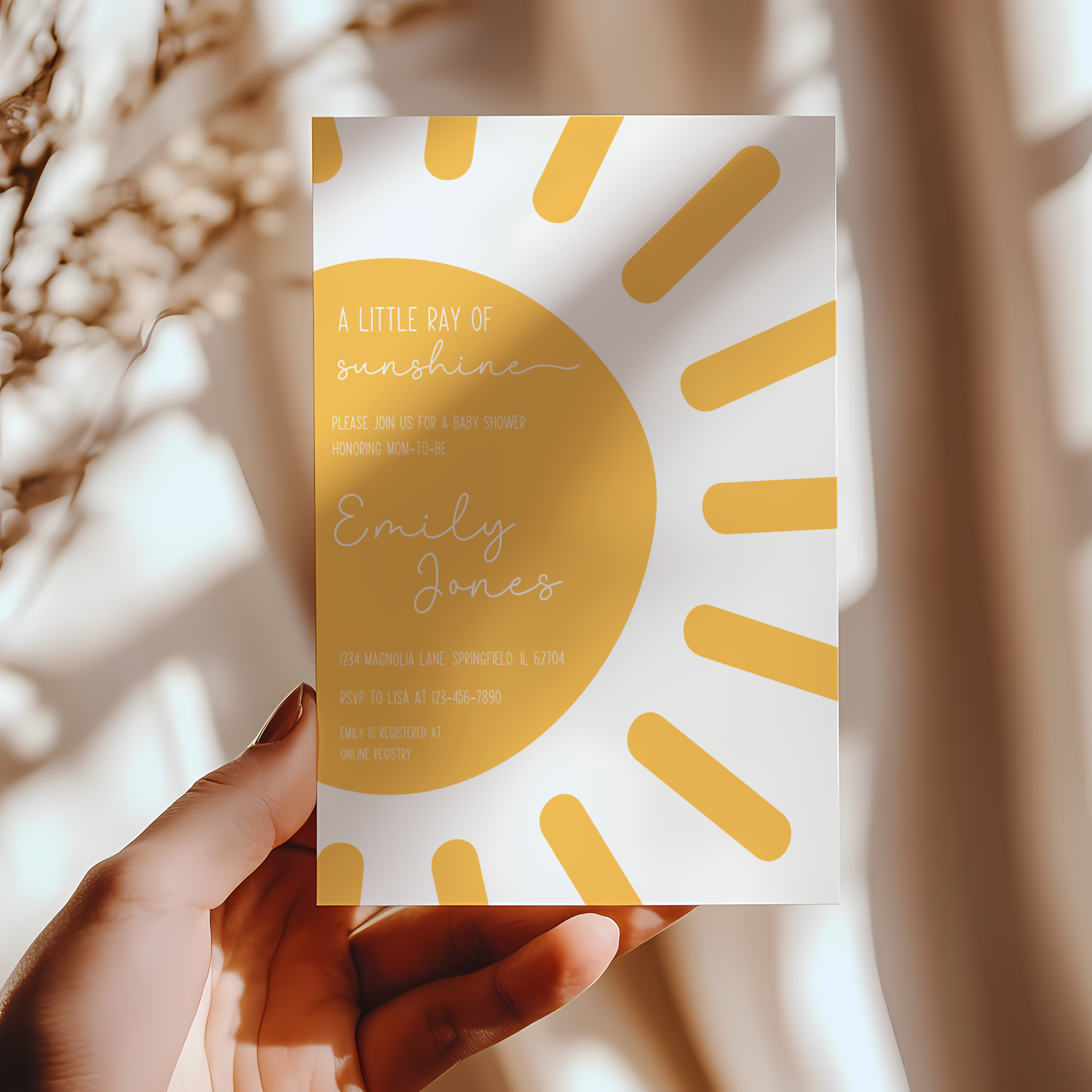 Baby Shower Invitation - Sun Little Ray of Sunshine Modern Minimalist Yellow Gender Neutral BS130