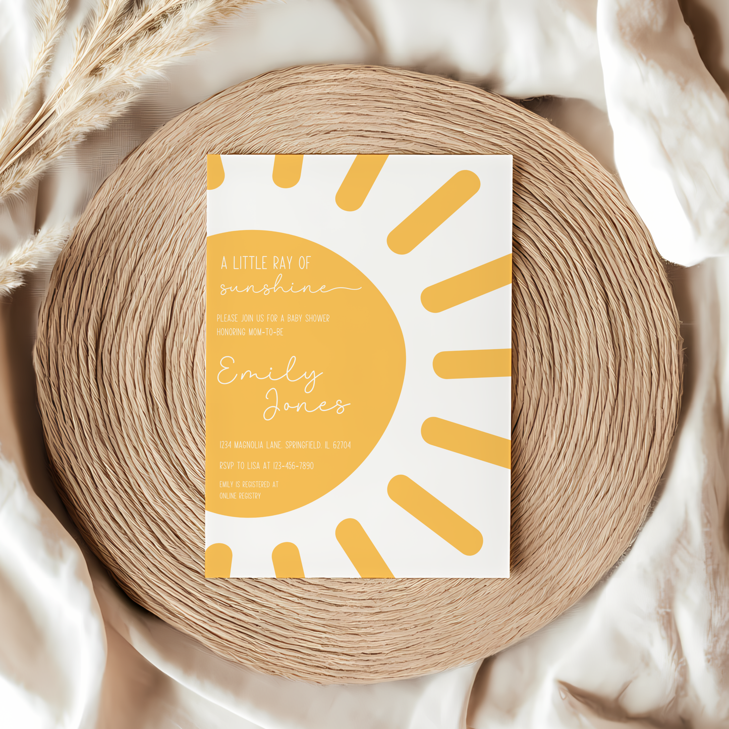 Baby Shower Invitation - Sun Little Ray of Sunshine Modern Minimalist Yellow Gender Neutral BS130