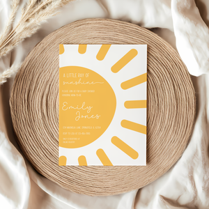 Baby Shower Invitation - Sun Little Ray of Sunshine Modern Minimalist Yellow Gender Neutral BS130