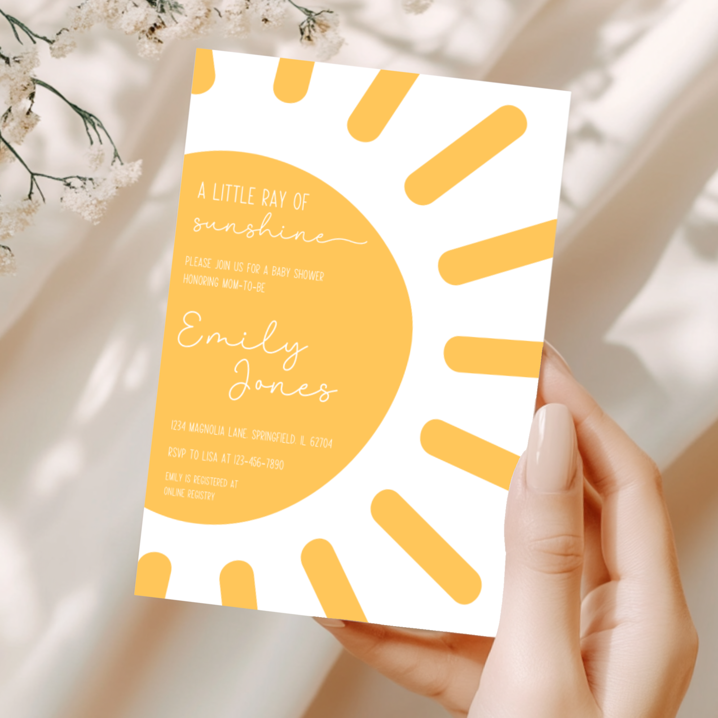 Baby Shower Invitation - Sun Little Ray of Sunshine Modern Minimalist Yellow Gender Neutral BS130