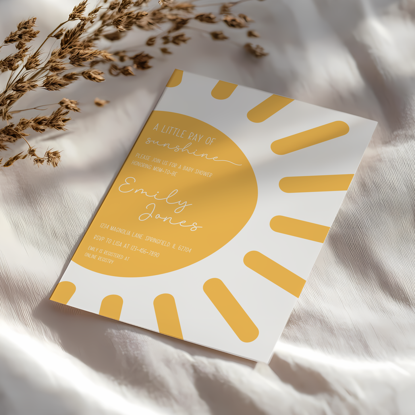 Baby Shower Invitation - Sun Little Ray of Sunshine Modern Minimalist Yellow Gender Neutral BS130