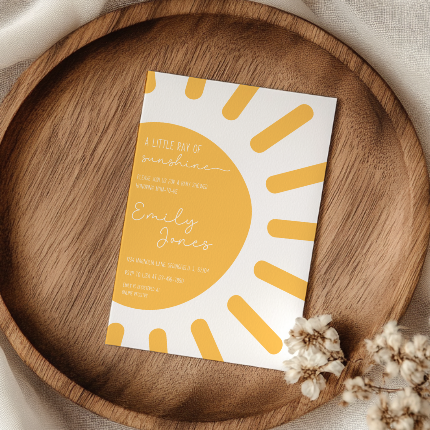 Baby Shower Invitation - Sun Little Ray of Sunshine Modern Minimalist Yellow Gender Neutral BS130