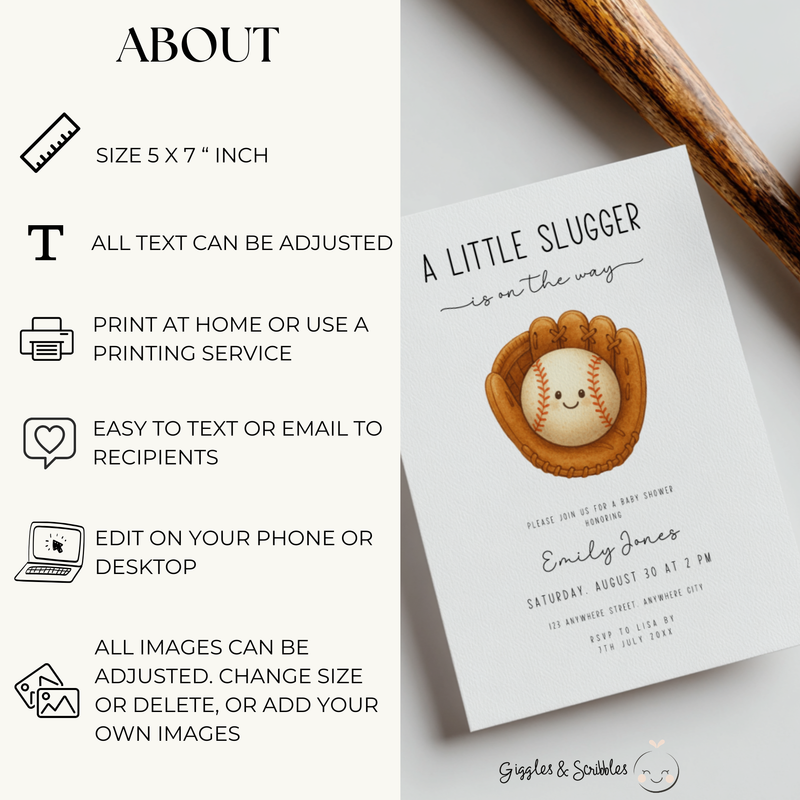Little Slugger Baseball Baby Shower Invitation BS293