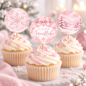 Pink Snowflake Baby Shower Cupcake Toppers BS337