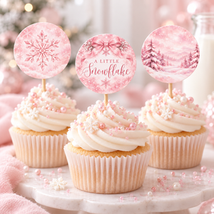 Pink Snowflake Baby Shower Cupcake Toppers BS337