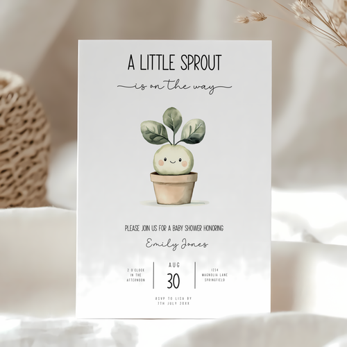 Baby Shower Invitation - A Little Sprout Is On The Way Locally Grown With Love Garden Theme