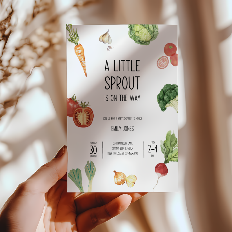 Baby Shower Invitation - Little Sprout Homegrown with Love Vegetables BS97