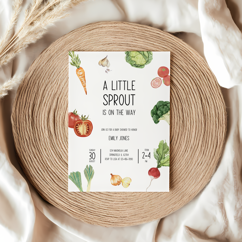 Baby Shower Invitation - Little Sprout Homegrown with Love Vegetables BS97