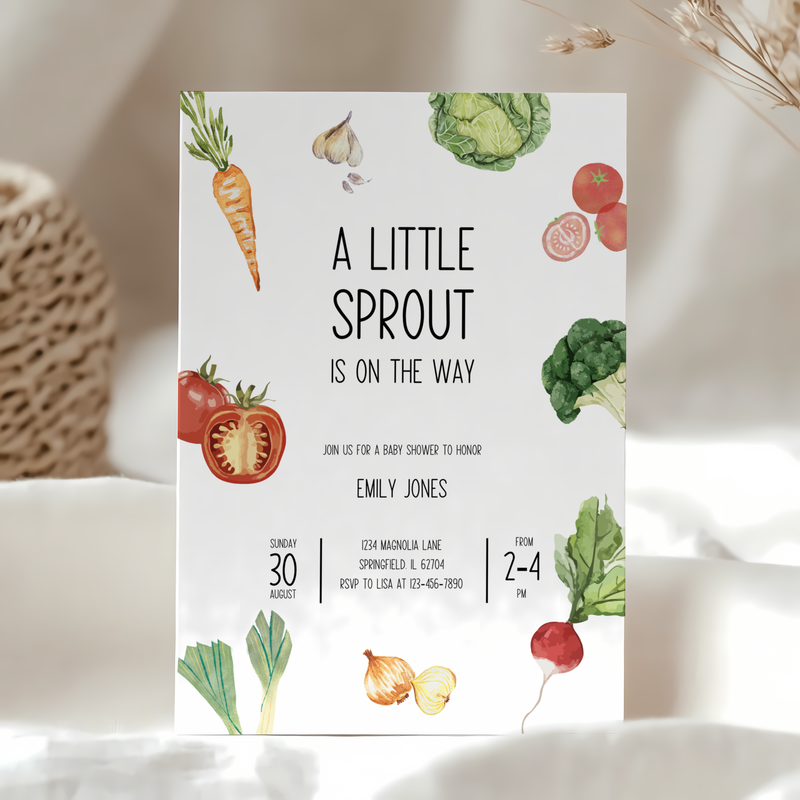 Baby Shower Invitation - Little Sprout Homegrown with Love Vegetables BS97