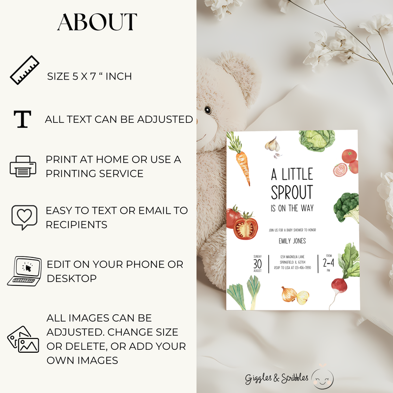 Baby Shower Invitation - Little Sprout Homegrown with Love Vegetables BS97