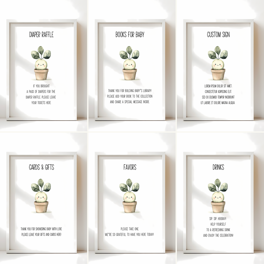 Baby Shower Table Sign Bundle - A Little Sprout Is On The Way BS83