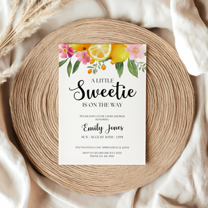 Baby Shower Invitation - Little Sweetie On The Way Lemon Citrus Summer Floral BS114