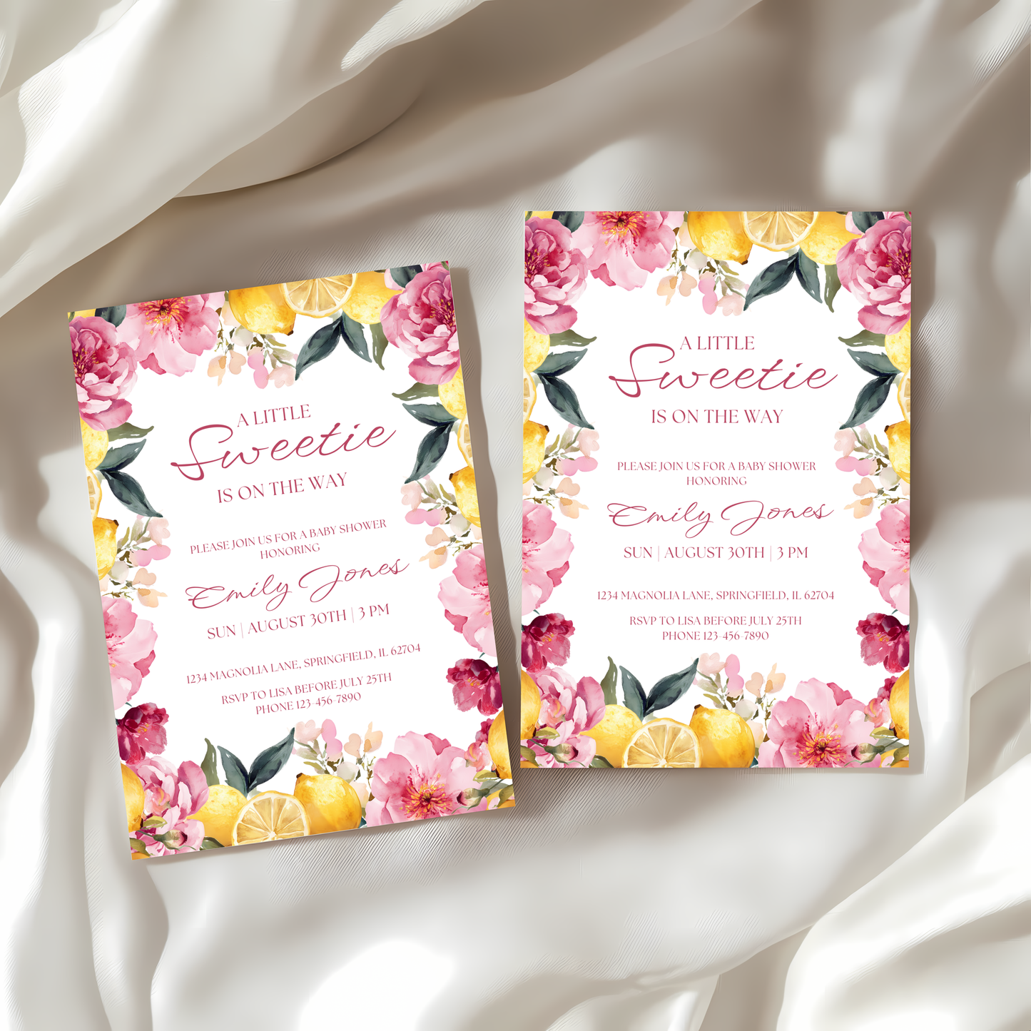 Baby Shower Invitation - Floral Lemon Summer Vintage Little Sweetie BS115
