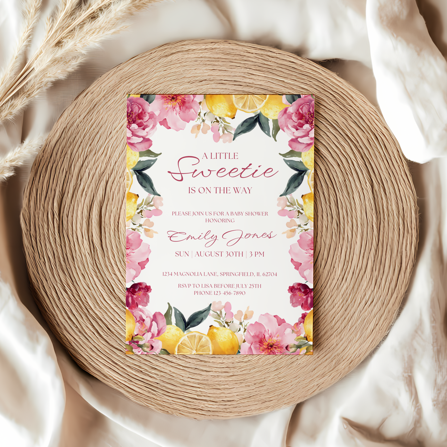 Baby Shower Invitation - Floral Lemon Summer Vintage Little Sweetie BS115