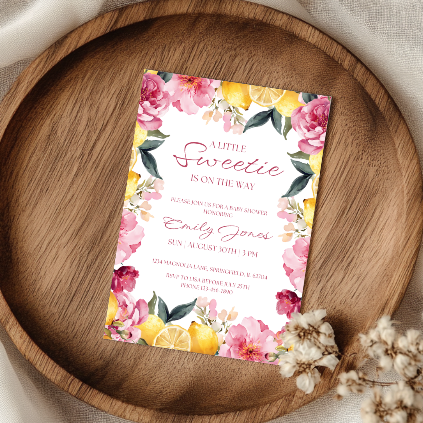 Baby Shower Invitation - Floral Lemon Summer Vintage Little Sweetie BS115