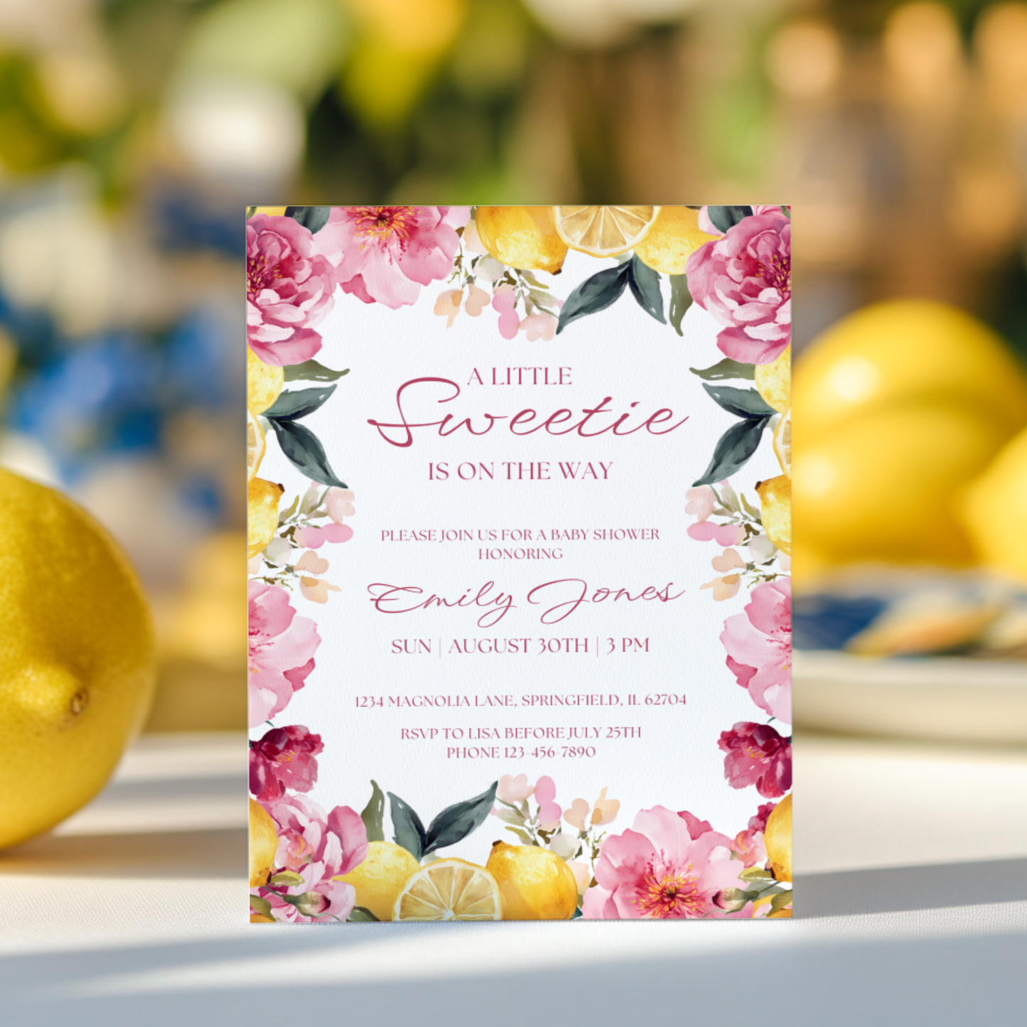 Baby Shower Invitation Bundle - Floral Lemon Vintage Little Sweetie BS115