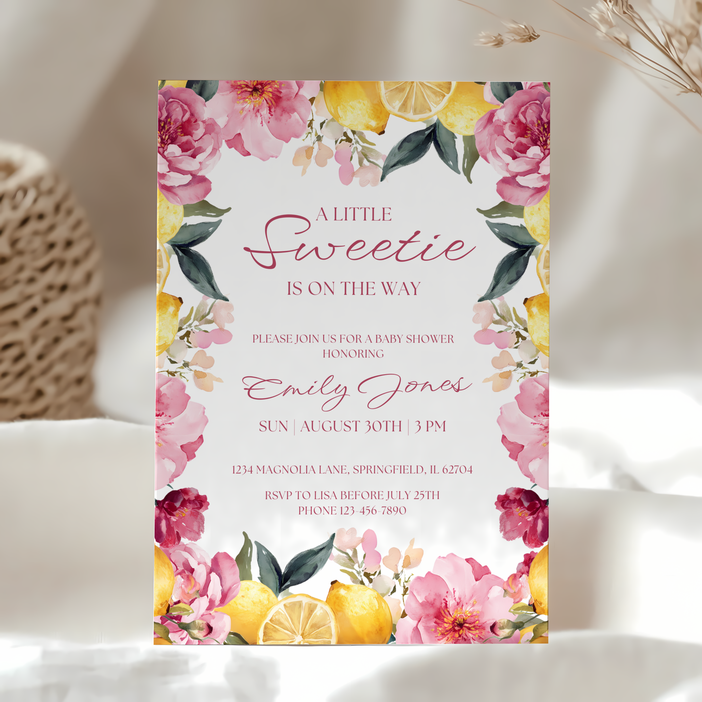 Baby Shower Invitation Bundle - Floral Lemon Vintage Little Sweetie BS115