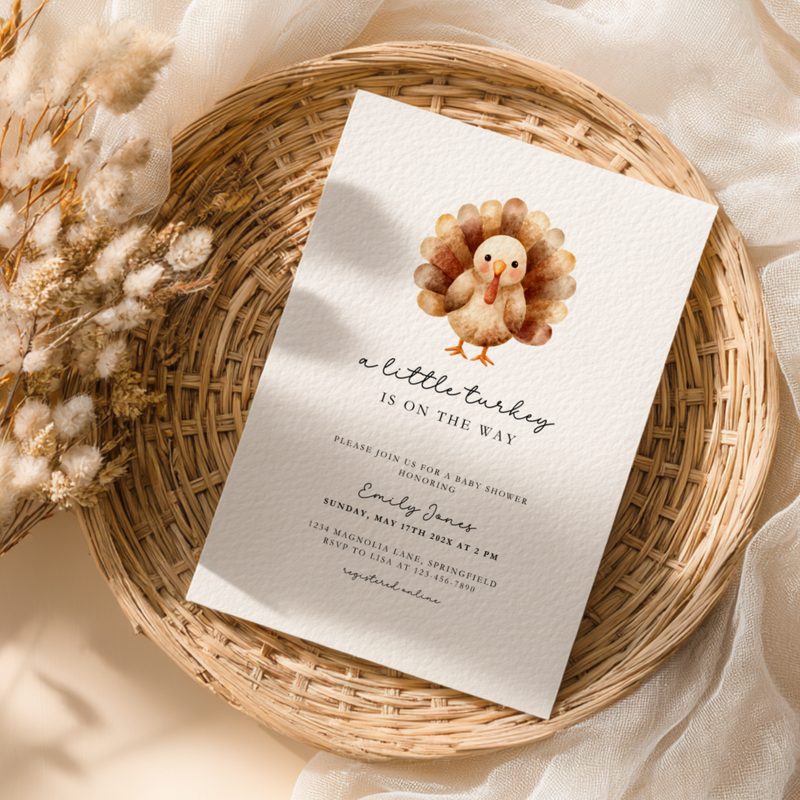 Baby Shower Invitation Bundle - A Little Turkey Fall Thanksgiving BS254
