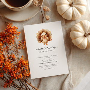 Baby Shower Invitation - A Little Turkey Is On The Way Thanksgiving Fall BS254