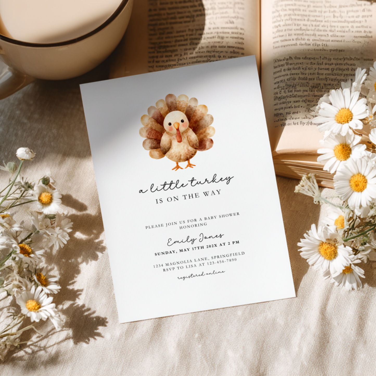 Baby Shower Invitation - A Little Turkey Is On The Way Thanksgiving Fall BS254