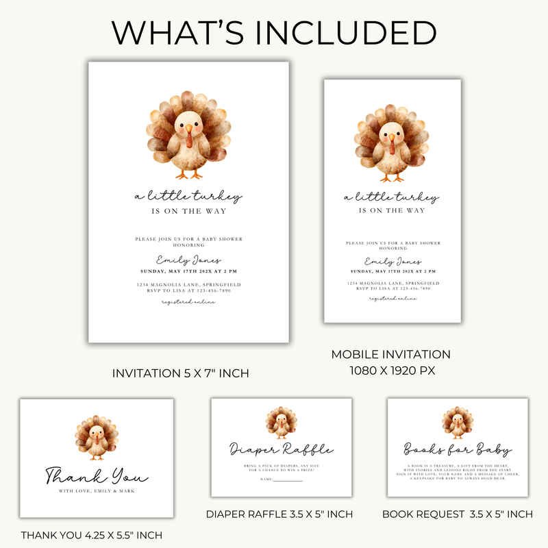 Baby Shower Invitation Bundle - A Little Turkey Fall Thanksgiving BS254