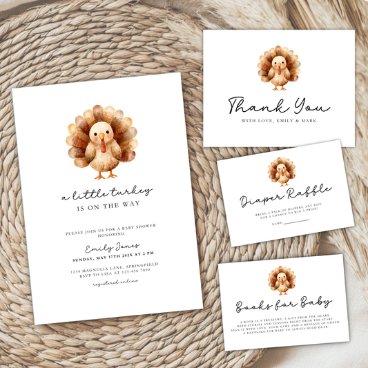 Baby Shower Invitation Bundle - A Little Turkey Fall Thanksgiving BS254