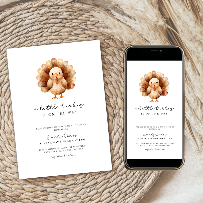 Baby Shower Invitation Bundle - A Little Turkey Fall Thanksgiving BS254