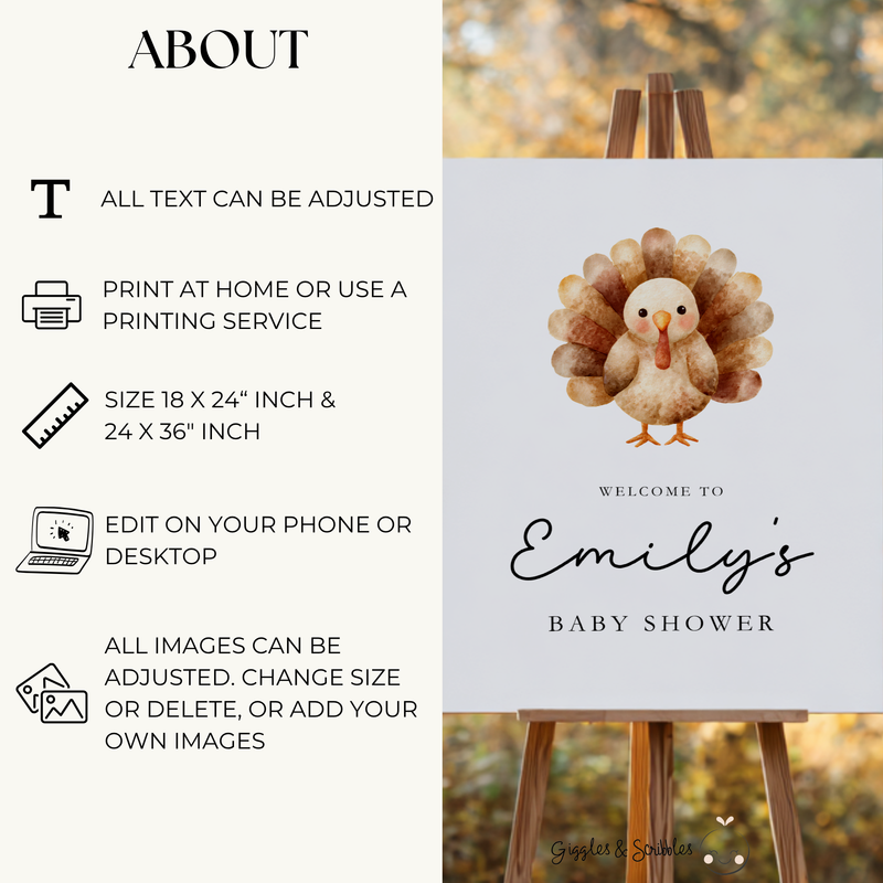 Baby Shower Welcome Sign - Little Turkey On The Way BS254