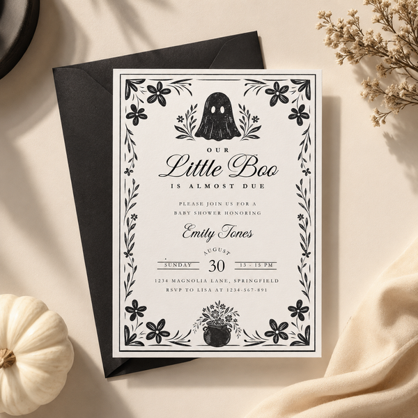 Little Boo Baby Shower Invitation Halloween - Vintage Gothic BS219