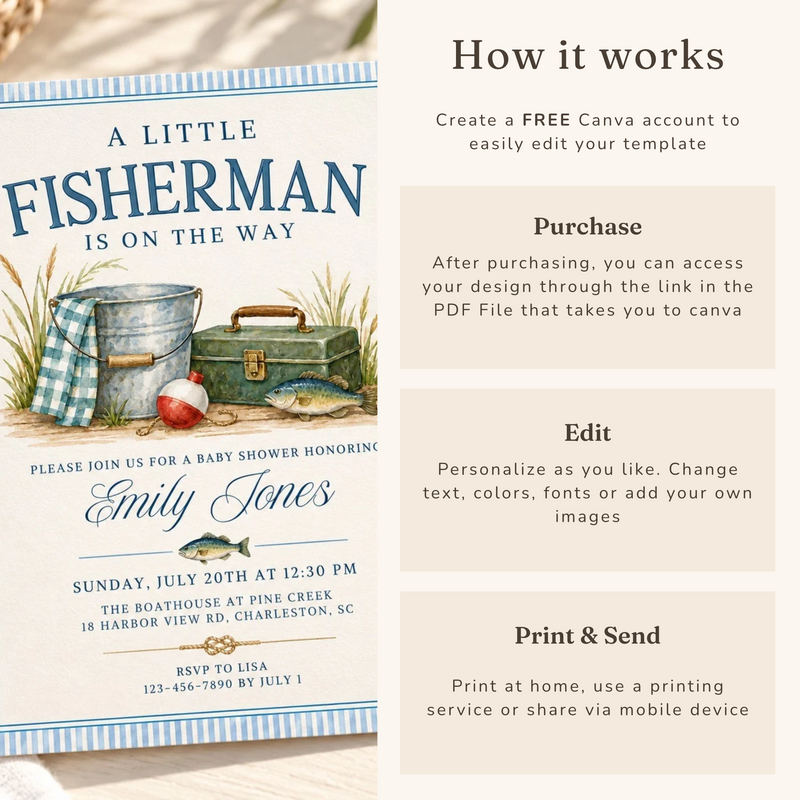 Little Fisherman Baby Shower Invitation BS347