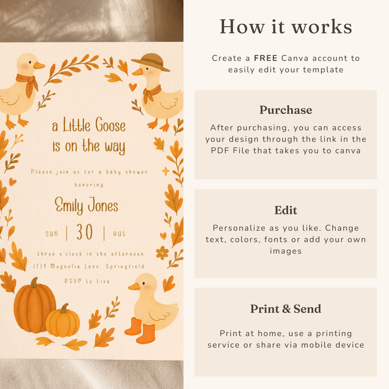 Fall Little Goose Baby Shower Invitation Bundle BS206