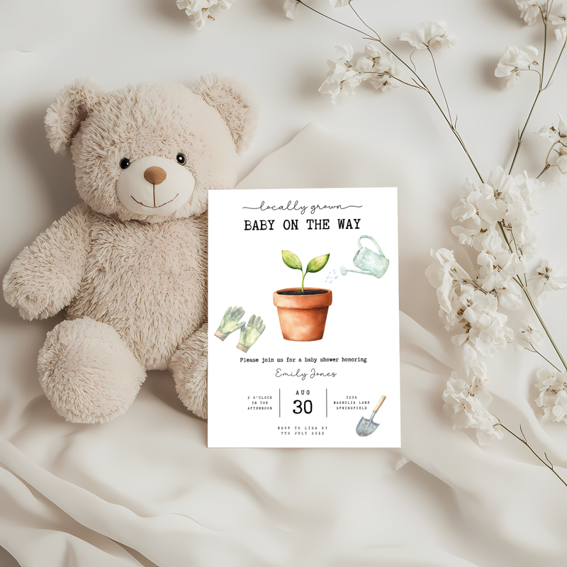 Baby Shower Invitation - Locally Grown With Love Organic Plant Gardening Theme BS84