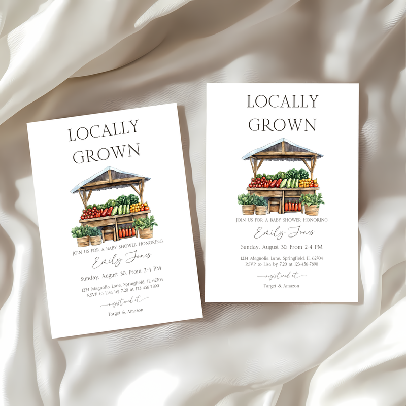 Baby Shower Invitation - Locally Grown Farmers Market Stand Veggie BS96
