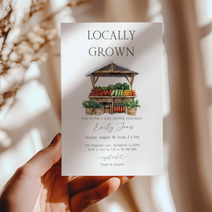 Baby Shower Invitation - Locally Grown Farmers Market Stand Veggie BS96
