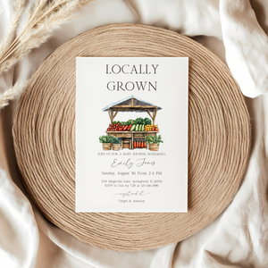 Baby Shower Invitation - Locally Grown Farmers Market Stand Veggie BS96