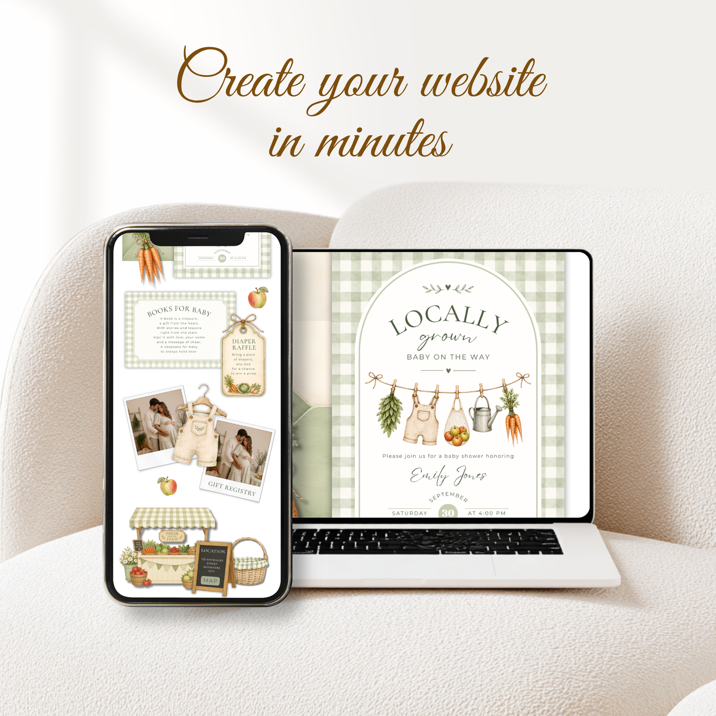 Locally Grown Baby Shower Website Invitation with RSVP BS313
