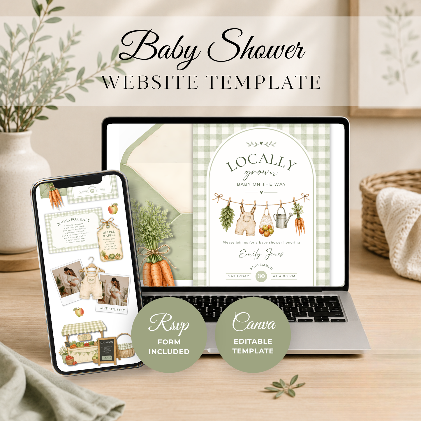 Locally Grown Baby Shower Website Invitation with RSVP BS313