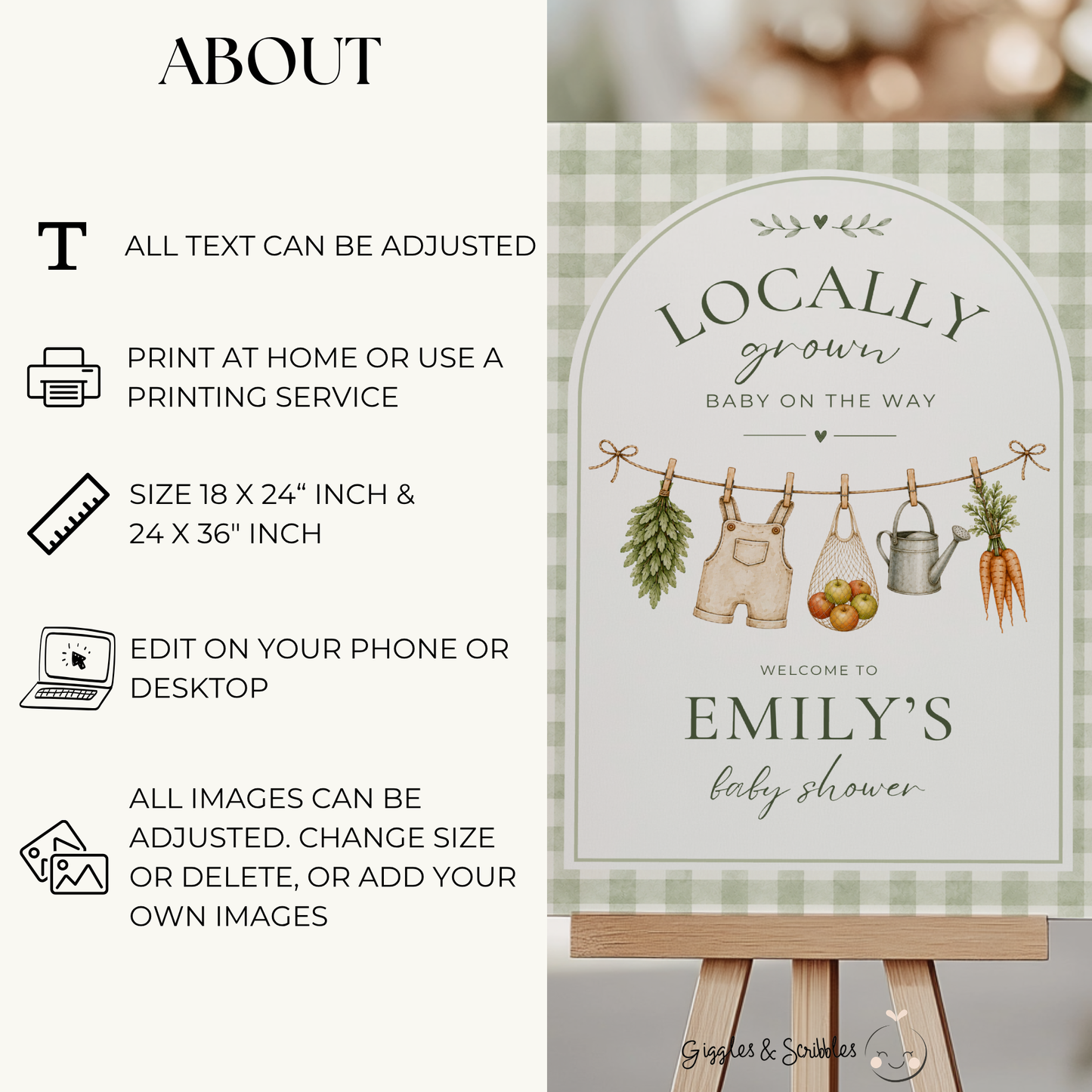 Locally Grown Baby Shower Welcome Sign BS313