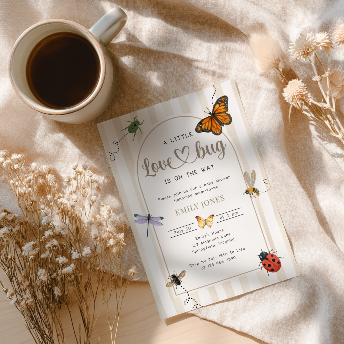 A Little Love Bug Is On The Way Baby Shower Invitation BS276