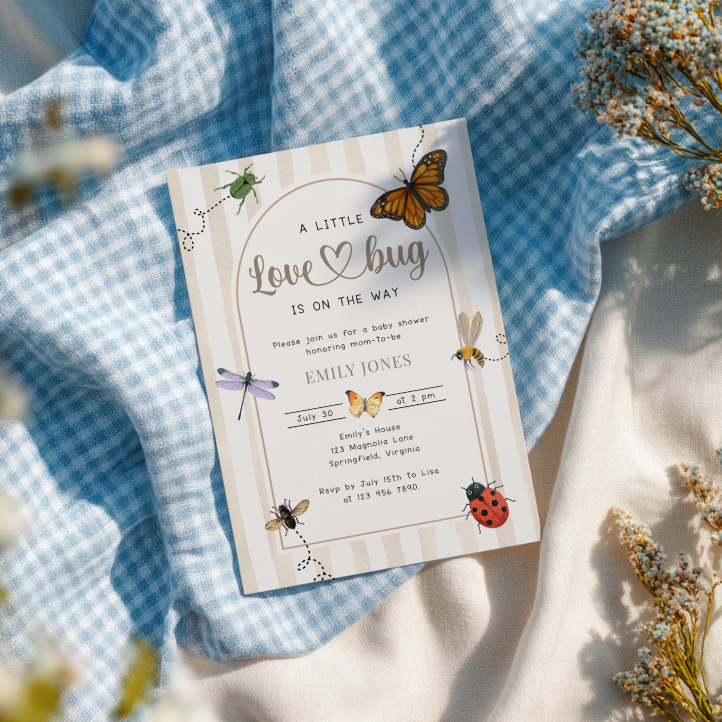 A Little Love Bug Is On The Way Baby Shower Invitation BS276