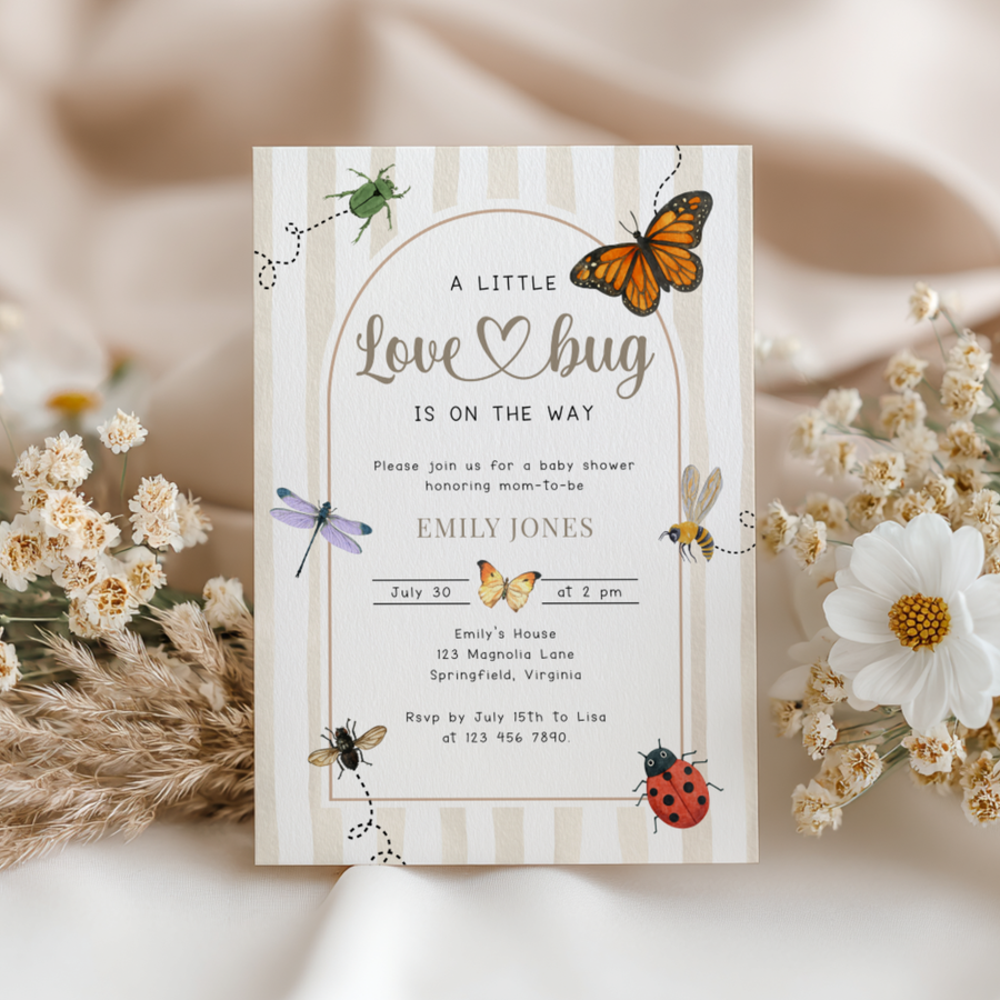 A Little Love Bug Is On The Way Baby Shower Invitation BS276