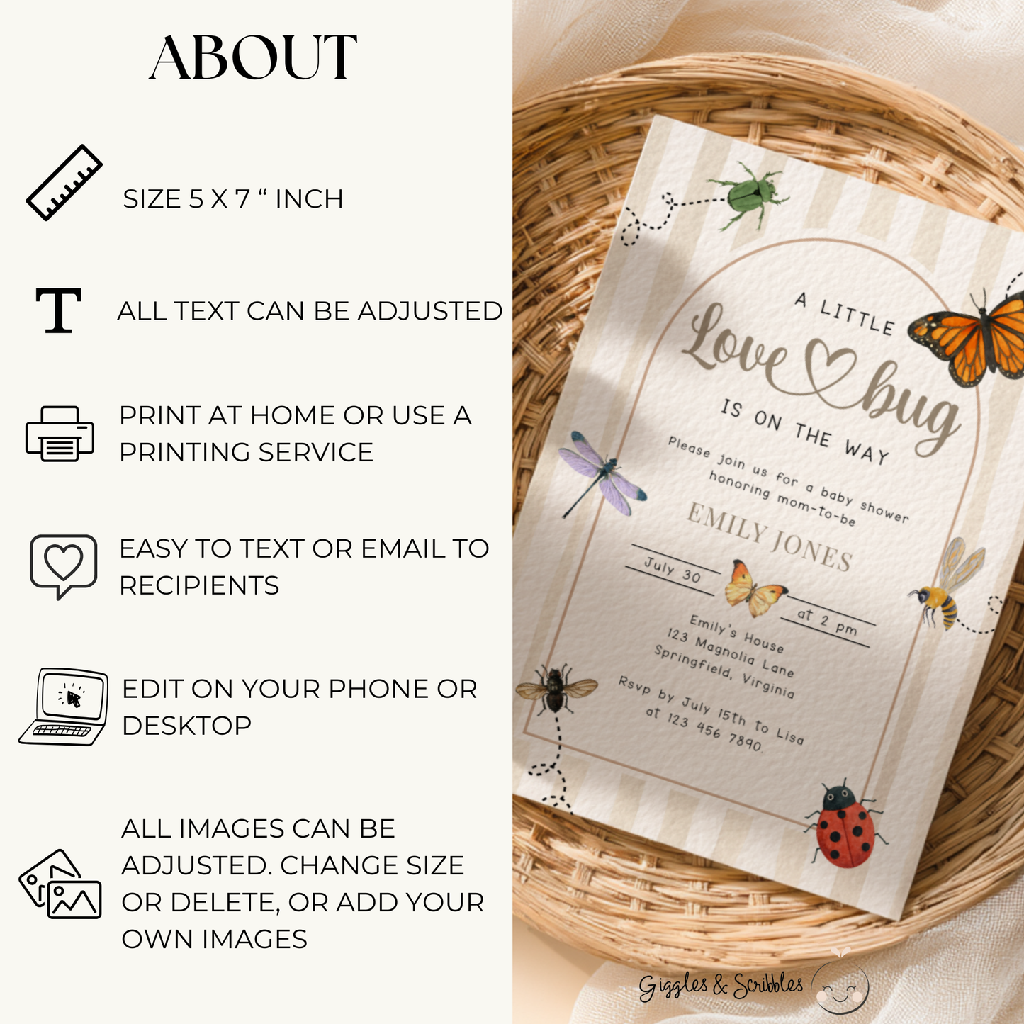 A Little Love Bug Is On The Way Baby Shower Invitation BS276